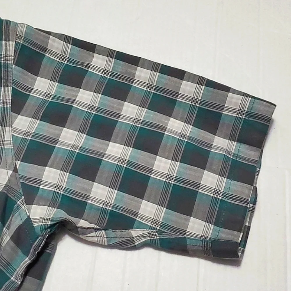 Lee Dungarees Green Plaid Short Sleeve Button Down Shirt Western Festival 2XL
